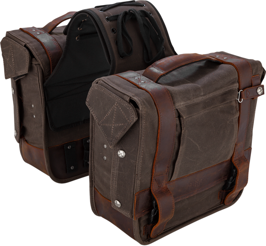 Burly Brand Dark Oak Waxed Cotton Throw over Saddlebags for Harley Davidson