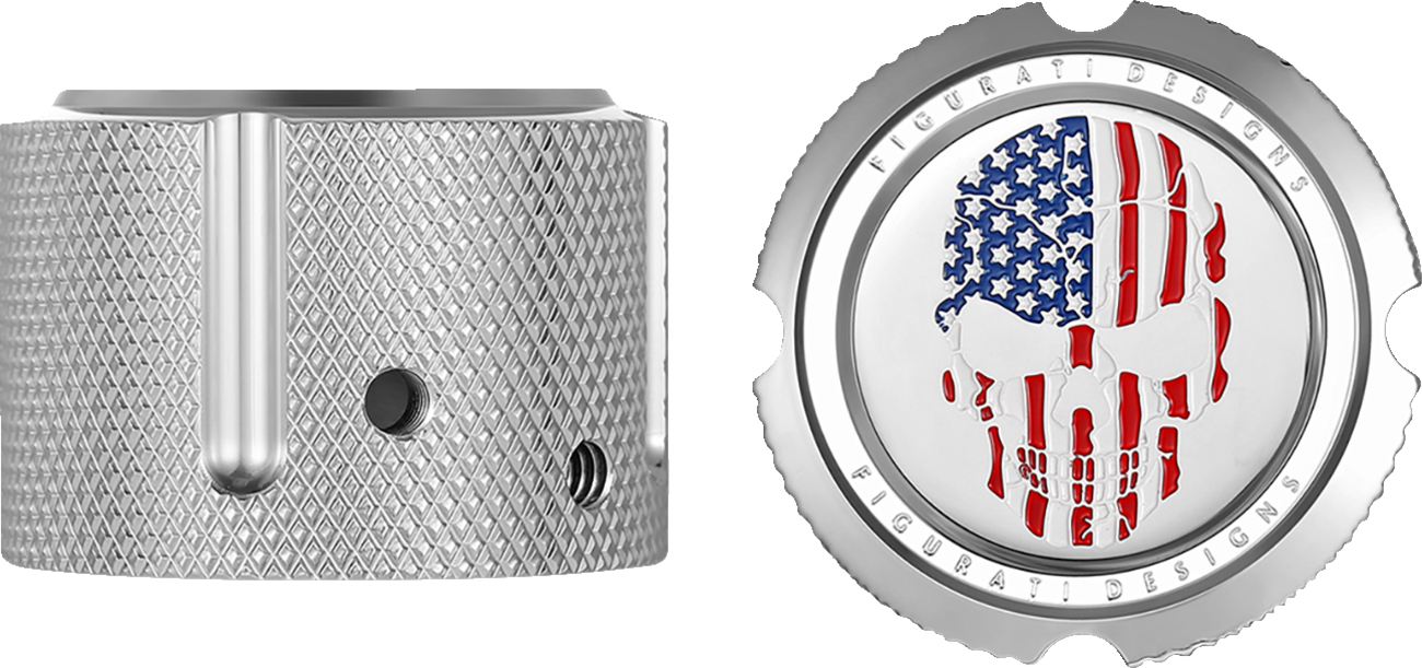 Figurati Designs Skull Flag Front Axle Nut Chrome Covers for 2002-2022 Harley