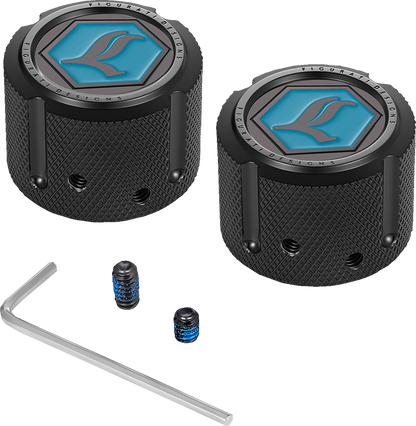 Figurati Designs Legend Logo Black Front Axle Nut Covers for 2002-2022 Harley