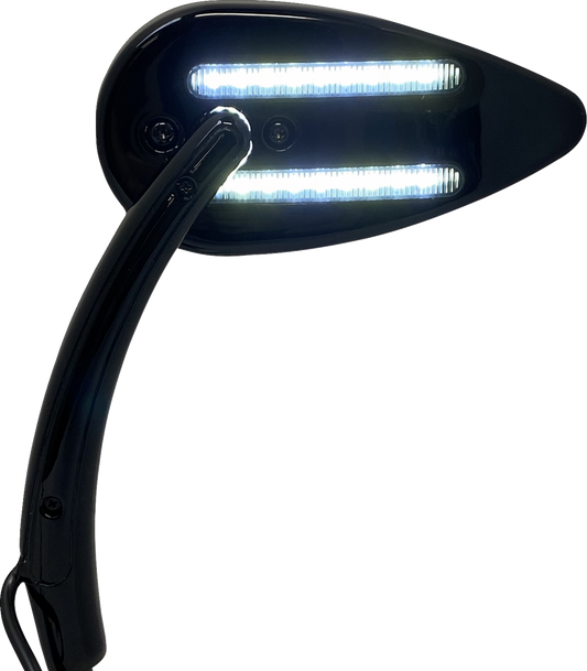 Custom Dynamics Black LED Run Turn Signal Teardrop Handlebar Mirrors for Harley