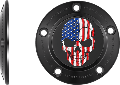 Figurati Designs Skull American Flag Black Timing Cover for 1999-2017 Harley