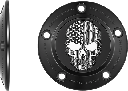 Figurati Designs Skull B&W American Flag Black Timing Cover for 1999-2017 Harley