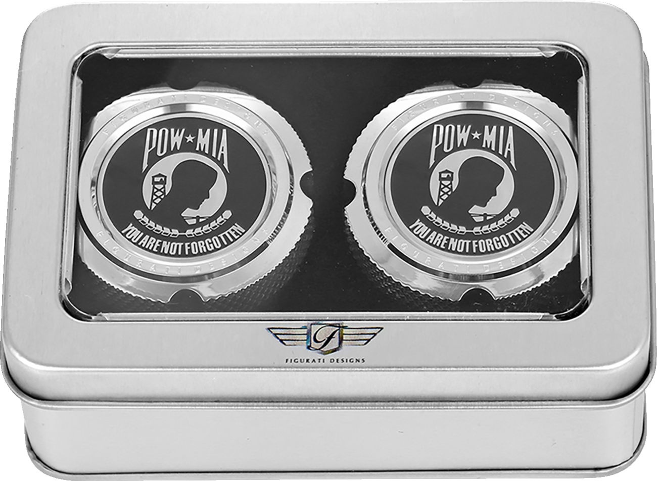 Figurati Designs POW-MIA Front Axle Nut Chrome Covers for 2002-2022 Harley