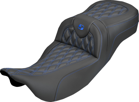 Saddlemen Roadsofa Blue Lattice Carbon Extended Seat for 2008-25 Harley Touring