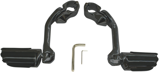 Rivco Black Tapered Ribbed Highway Footpegs & Mounting Arms for Harley Davidson