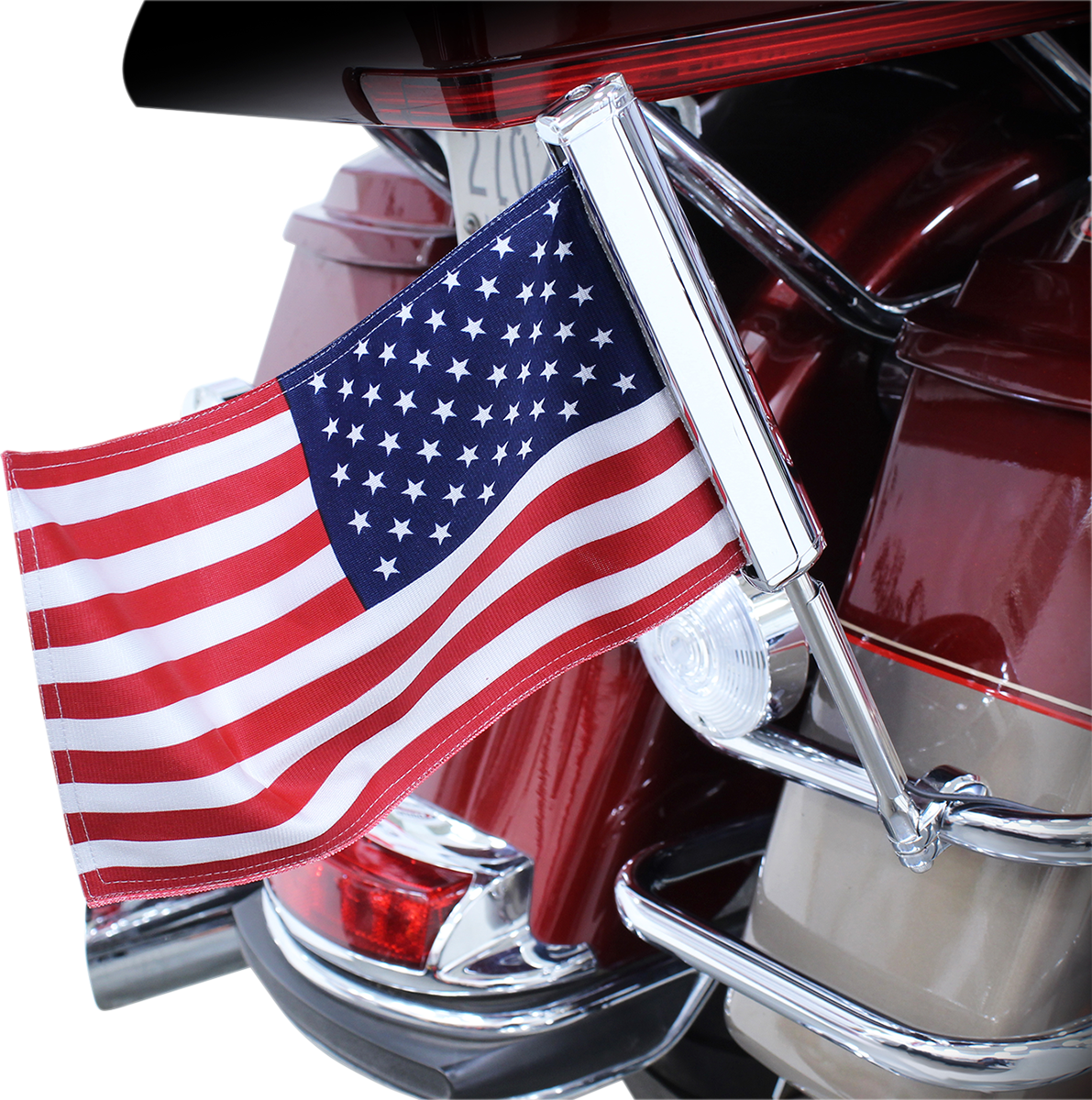 Ciro Chrome LED Lighted 12.5" Flagpole with American Flag for Motorcycle Harley