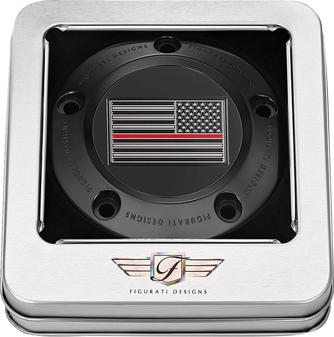 Figurati Designs Red Line Flag Black Timing Cover for 1999-2017 Harley Davidson