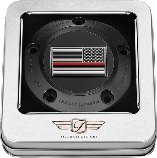 Figurati Designs Red Line Flag Black Timing Cover for 1999-2017 Harley Davidson
