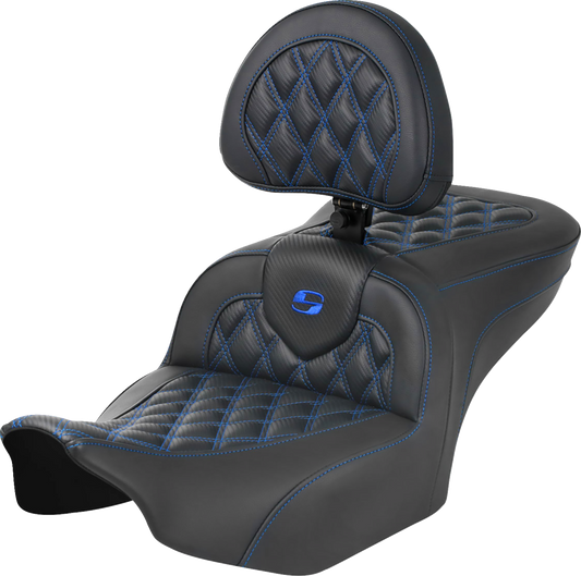 Saddlemen Roadsofa Blue Carbon Lattice Gel Seat w/ Backrest 23-25 Harley Touring