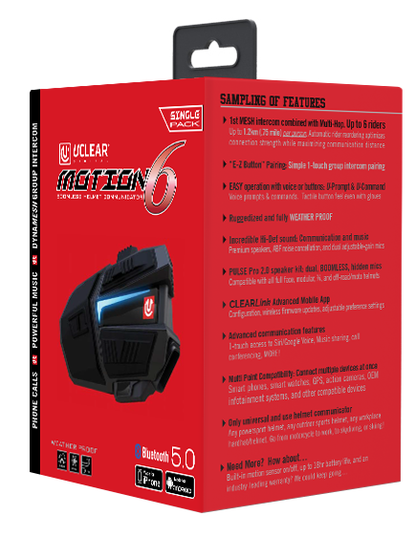 Uclear Motion 6 Single Bluetooth Motorcycle Fullface Helmet Communicator
