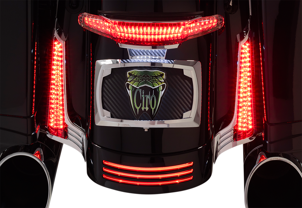 Ciro Chrome Rear Saddlebag Red LED Filler Panel Lights 2014-2024 Harley Touring