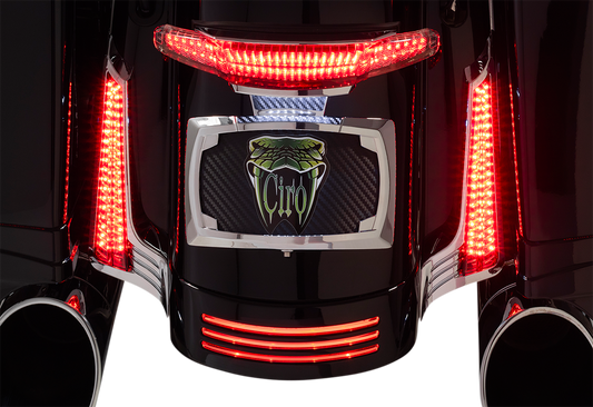 Ciro Chrome Rear Saddlebag Red LED Filler Panel Lights 2014-2024 Harley Touring