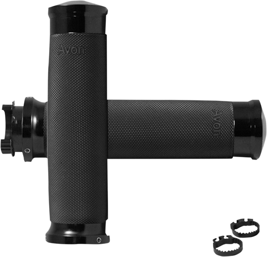 Avon Custom Contour Black Aliminum Rubber 1" Metric Motorcycle Handlebar Grips