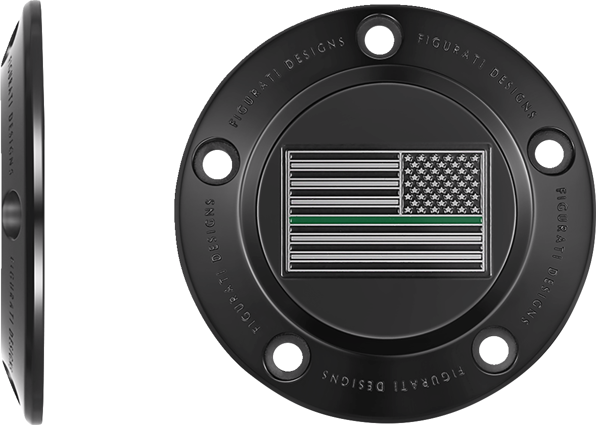 Figurati Designs Green Line Flag Black Timing Cover for 1999-2017 Harley