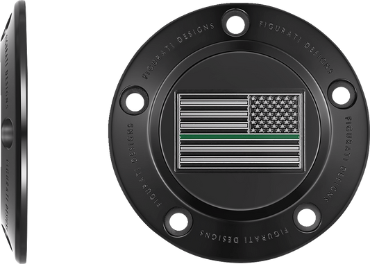 Figurati Designs Green Line Flag Black Timing Cover for 1999-2017 Harley