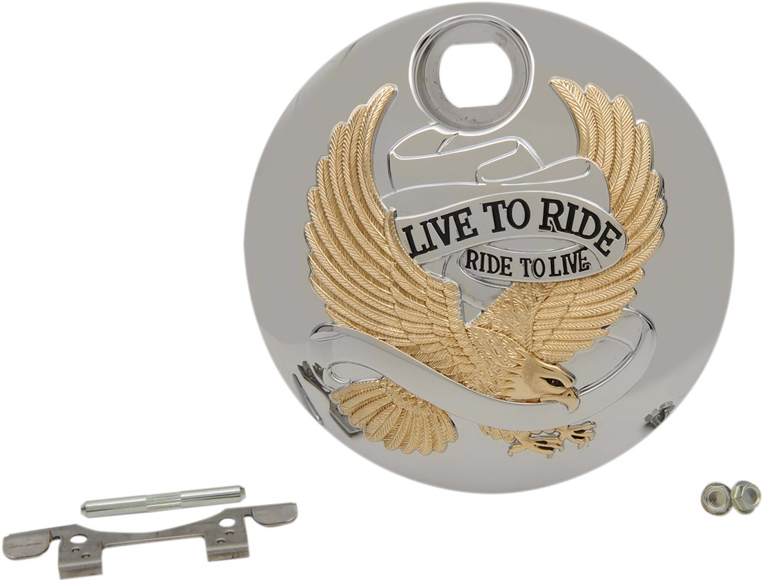 Drag Specialties Gold Chrome Live to Ride Fuel Gas Door 2008-2025 Harley Touring