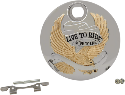 Drag Specialties Gold Chrome Live to Ride Fuel Gas Door 2008-2025 Harley Touring