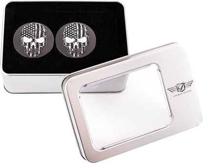 Figurati Designs B&W Skull USA Flag Swingarm Covers for 1980-2025 Harley