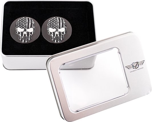 Figurati Designs B&W Skull USA Flag Swingarm Covers for 1980-2025 Harley