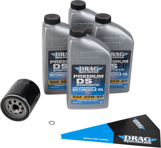 Drag Specialties Black 20W-50 Synthetic Motor Oil Change Kit for Harley Twin Cam