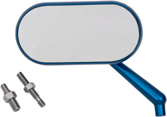Arlen Ness Blue Oval Convex Side View Screw in Left Side Single Handlebar Mirror