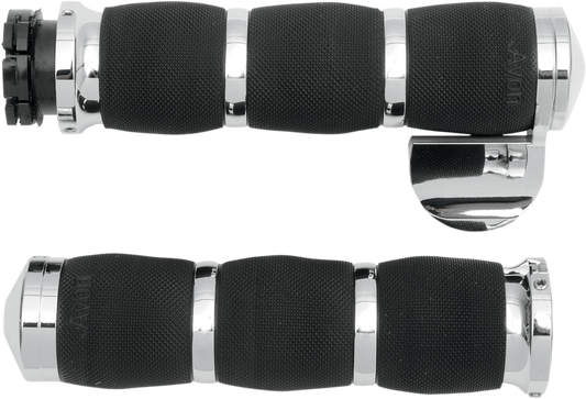 Avon 3 Ring Air Cushioned Black Chrome 1" Motorcycle Handlebar Grips for Harley