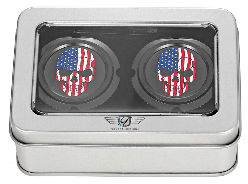 Figurati Designs Skull Flag Front Axle Nut Black Covers for 2002-2022 Harley
