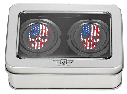 Figurati Designs Skull Flag Front Axle Nut Black Covers for 2002-2022 Harley