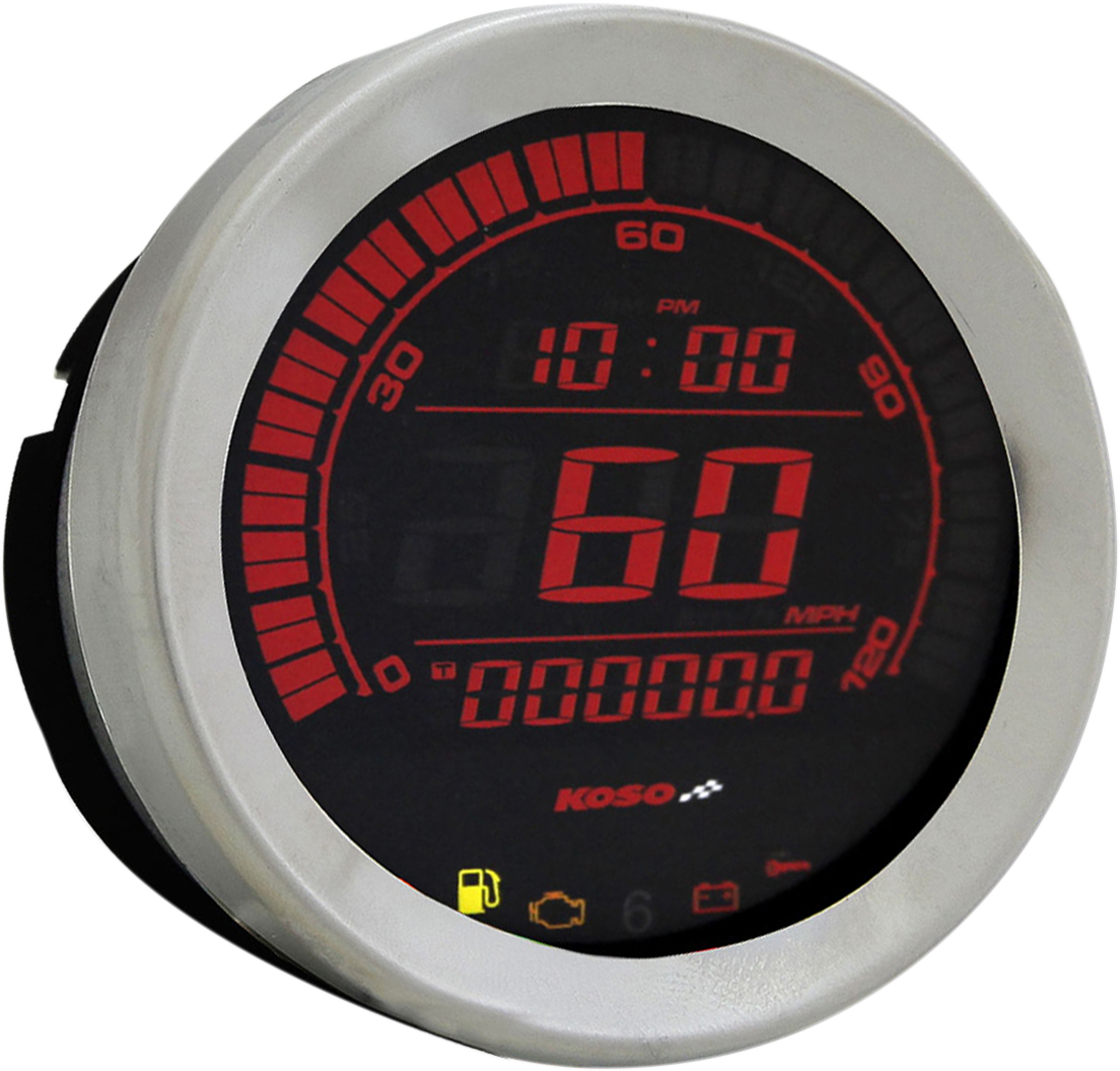 Koso Universal 4" Electronic Chrome LCD Digital Motorcycle Speedometer Gauge
