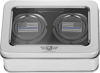 Figurati Designs Front Blue Line Flag Axle Nut Black Covers for 2002-2022 Harley