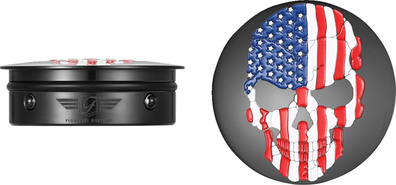 Figurati Designs Skull USA Flag Black Swingarm Covers for 1980-2025 Harley