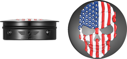 Figurati Designs Skull USA Flag Black Swingarm Covers for 1980-2025 Harley