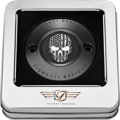 Figurati Designs Skull American Flag Black Timing Cover for 2017-2023 Harley M8