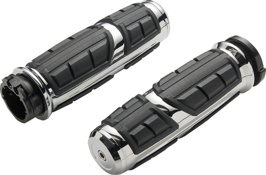 Ciro Chicane Chrome Cable Handlebar Grips for 1986-2022 Harley Touring Sportster