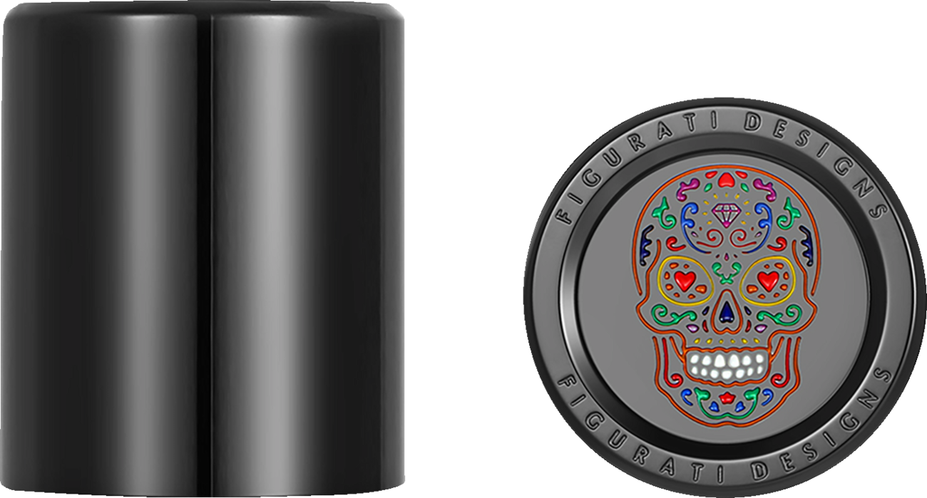 Figurati Designs Black Sugar Skull 1" x 1.25" Docking Hardware Covers for Harley