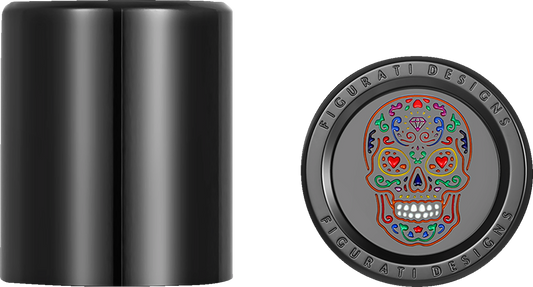 Figurati Designs Black Sugar Skull 1" x 1.25" Docking Hardware Covers for Harley