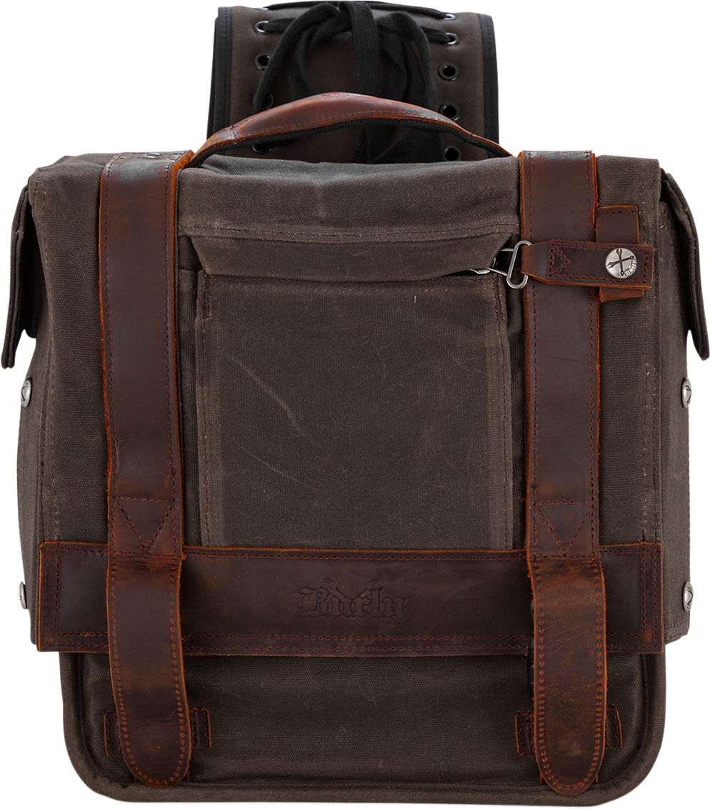 Burly Brand Dark Oak Waxed Cotton Throw over Saddlebags for Harley Davidson