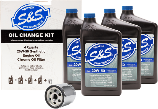 S&S Synthetic 20W-50 Engine Oil Change Kit for 1984-22 Harley Big Twin Sportster