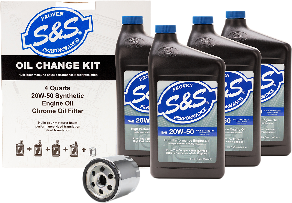 S&S Synthetic 20W-50 Engine Oil Change Kit for 1984-22 Harley Big Twin Sportster
