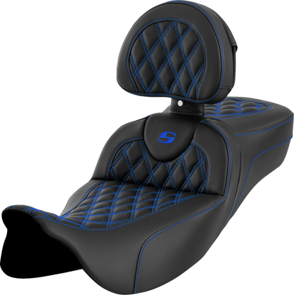 Saddlemen Roadsofa Blue Lattice Extended Seat & Backrest 2008-25 Harley Touring