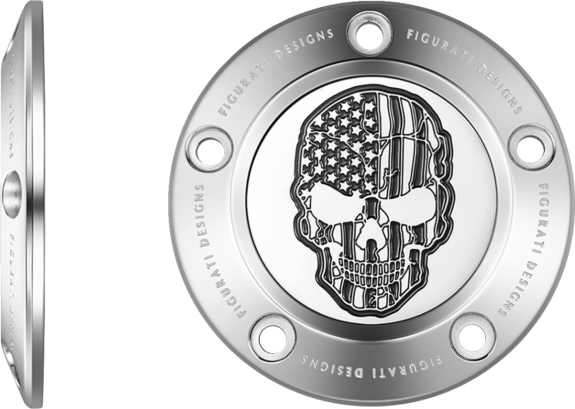 Figurati Designs Skull B&W American Flag Timing Cover for 1999-2017 Harley