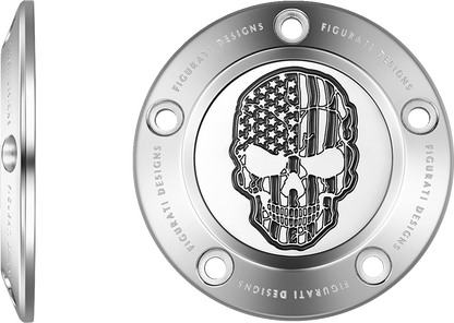 Figurati Designs Skull B&W American Flag Timing Cover for 1999-2017 Harley
