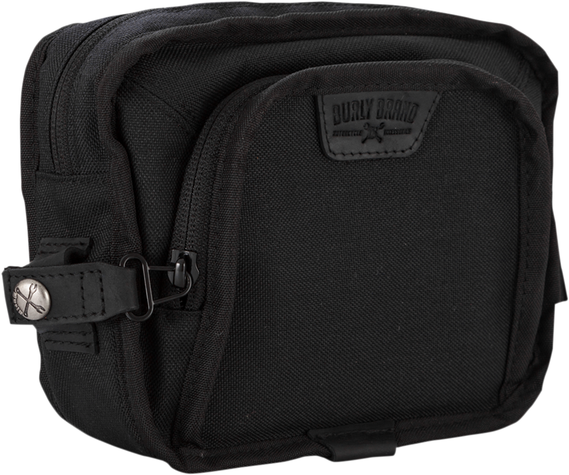 Burly Brand Universal Black Motorcycle Handlebar Bag with Anti-Flail Snap System