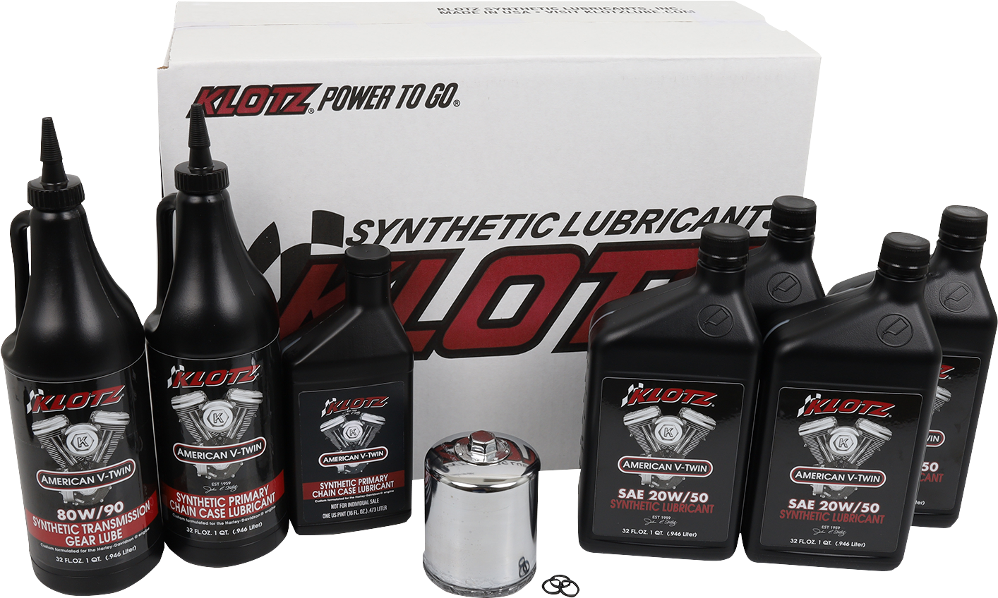 Klotz Synthetic 20W-50 Premium Oil Change Kit 1984-2018 Harley Davidson Models