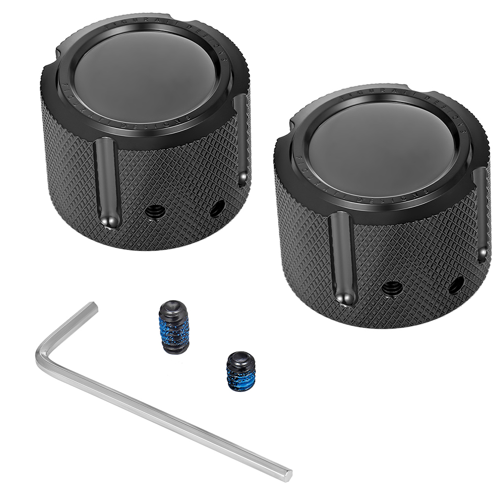 Figurati Designs Front Smooth Axle Nut Black Covers for 2002-2022 Harley