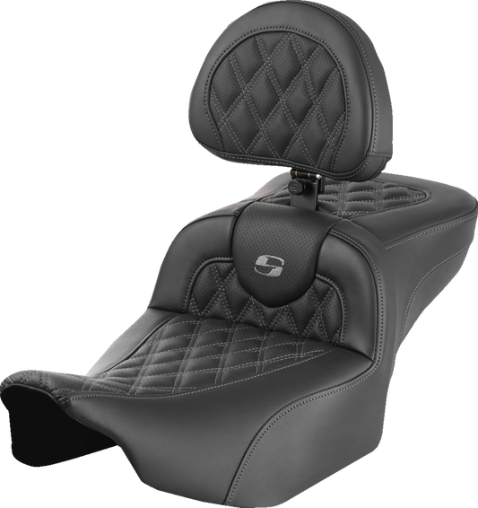 Saddlemen Roadsofa Gray Lattice Extended Seat w/ Backrest 2023-25 Harley Touring