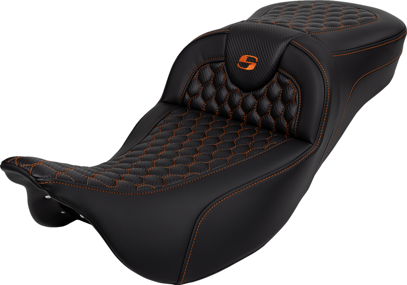 Saddlemen Roadsofa Orange Honeycomb Extended Gel Seat 2008-2025 Harley Touring