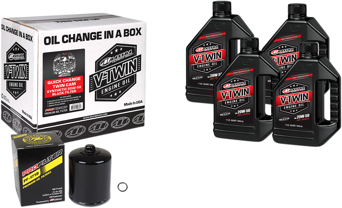 Maxima Twin Cam Quick Change Oil Kit Black Filter for 99-17 Harley Touring FLHX
