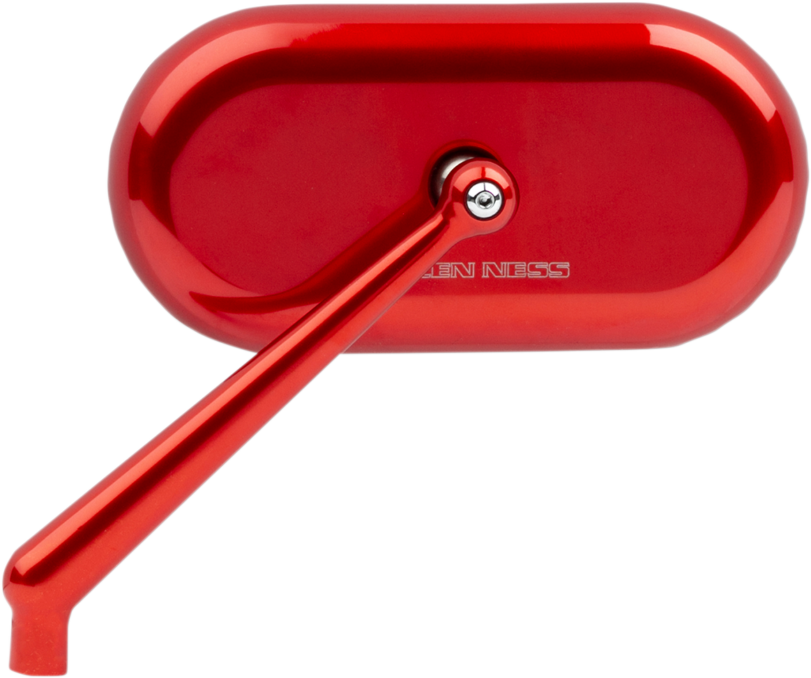 Arlen Ness Red Oval Convex Side View Screw in Left Side Single Handlebar Mirror