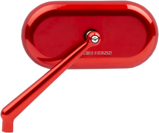 Arlen Ness Red Oval Convex Side View Screw in Left Side Single Handlebar Mirror